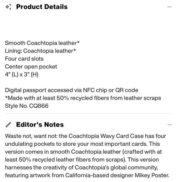 Coach Coachtopia Wavy Card Case Smooth Leather with Caterpillar Print Black NWT - Picture 13 of 16